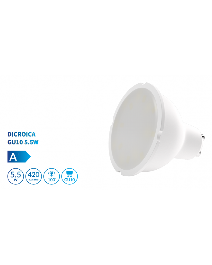 Bombilla dicroica LED SMD 5.5W casquillo GU10 luz cálida