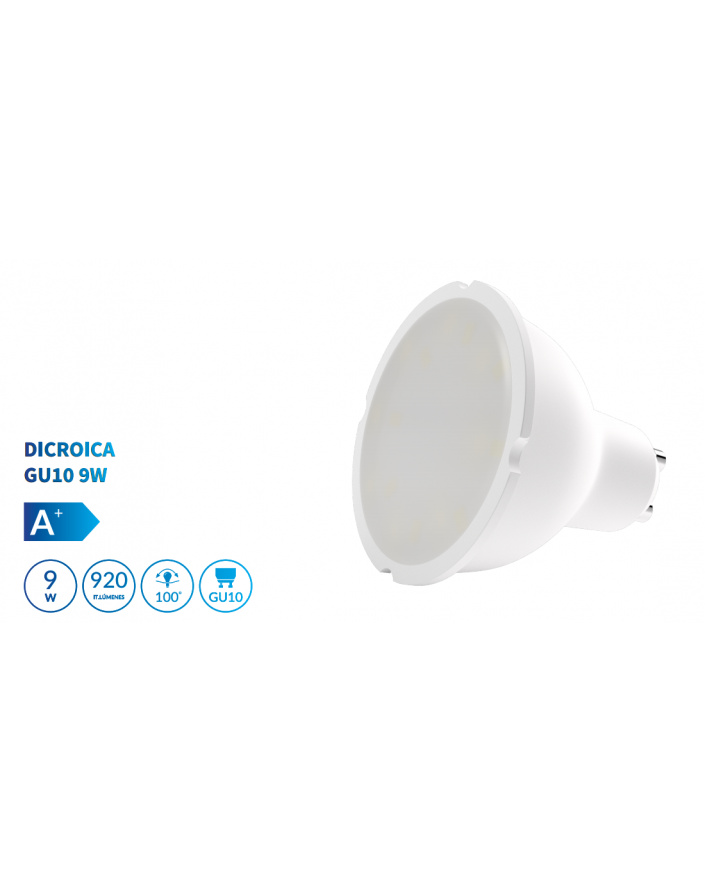 Bombilla dicroica LED SMD 9W casquillo GU10 luz cálida