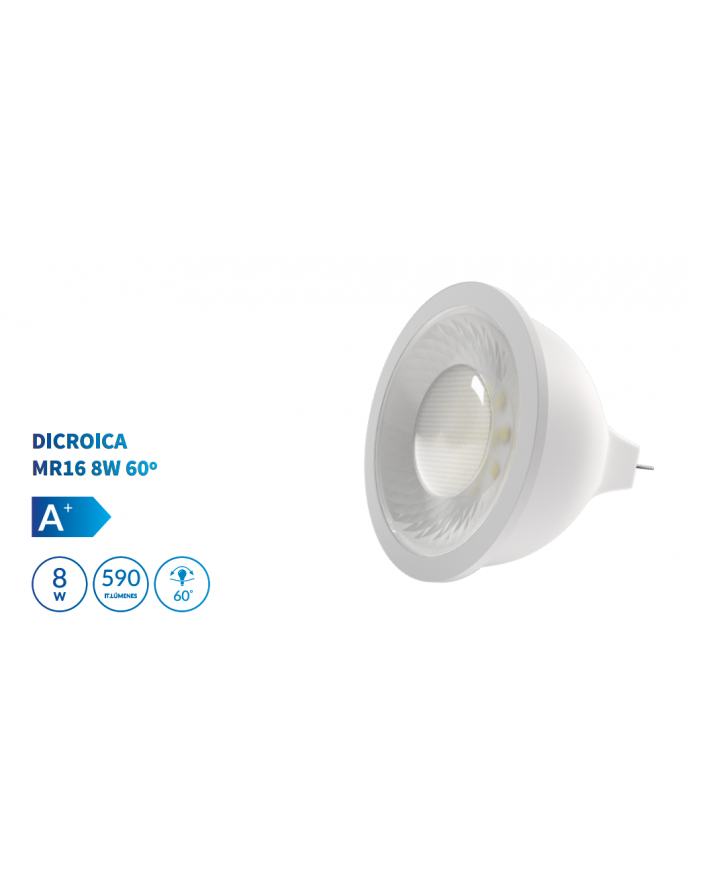 Bombilla dicroica LED SMD 8W casquillo MR16 luz cálida