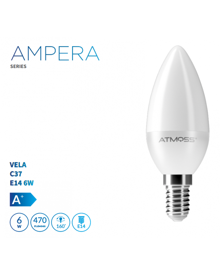 Lámpara Vela C37 E14 6W Serie Ampera