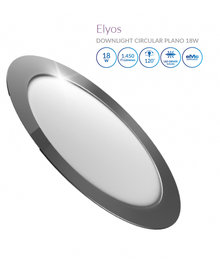 Downlight LED Circular Plano Cromo 18W Luz Neutra