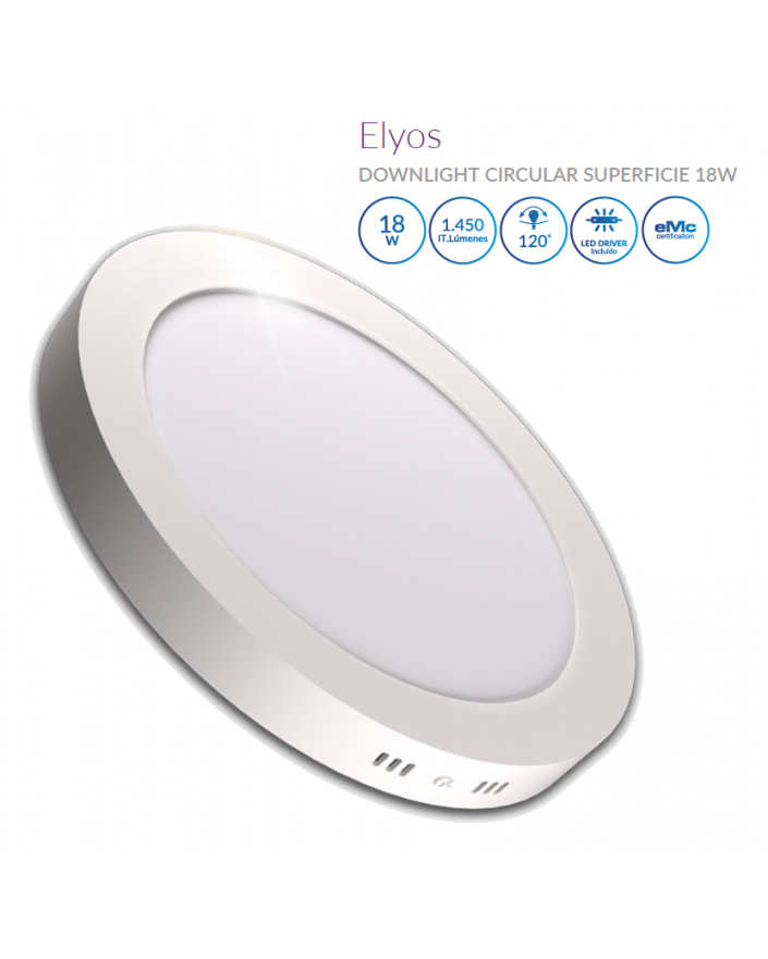Downlight LED Circular Superficie Blanco 18W Luz Cálida